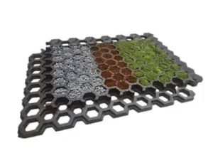 Stable Grid honeycomb ground grid filled with gravel, soil and grass